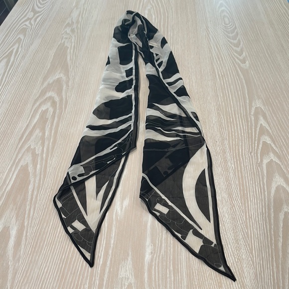 Emilio Pucci black and white print sold chiffon scarf long twilly - Picture 1 of 6